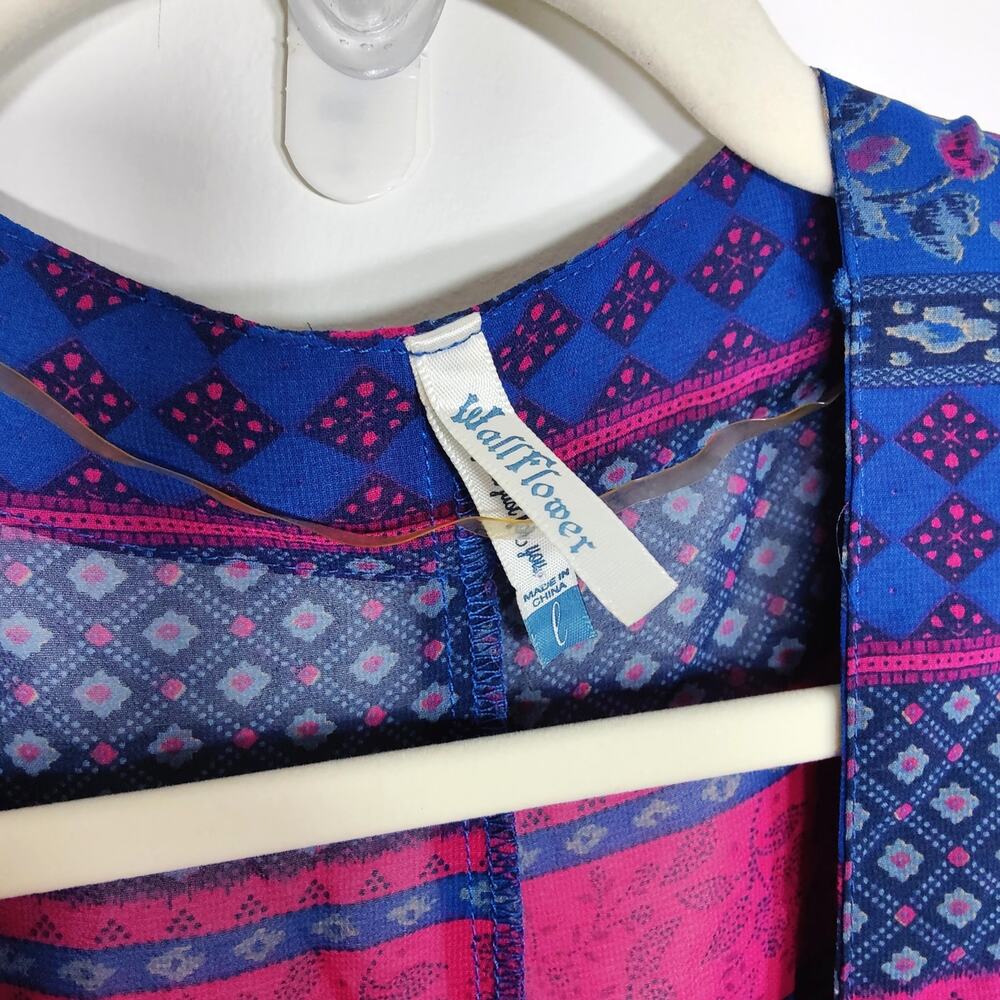 Wallflower Floral Patchwork Chiffon Sheer Kimono Blue Pink Sheer Boho L - Picture 5 of 7